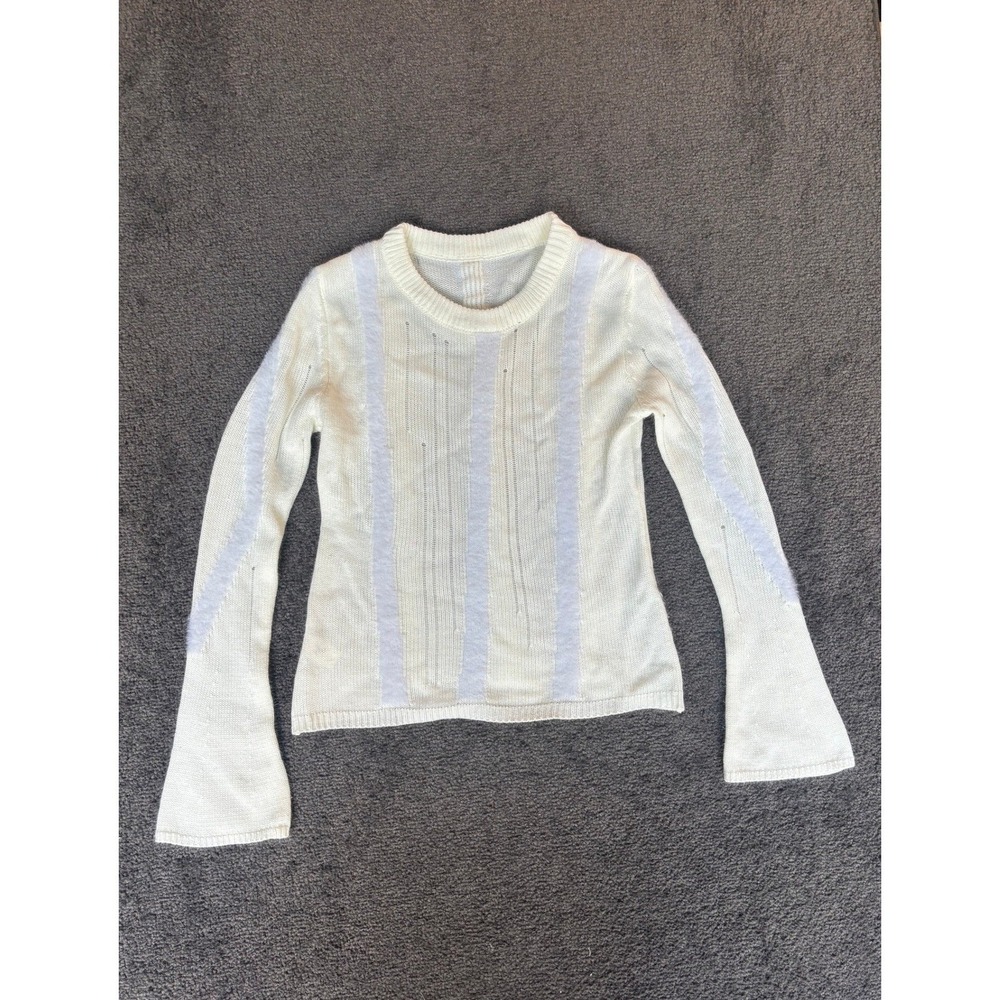 COMMENSE Cream White Striped Bell Sleeve Knit Sweater Top Size M